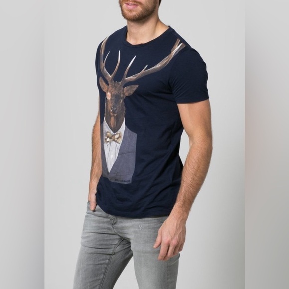 2/49$ Men’s HUGO BOSS Orange ELK Stag navy blue T Shirt size XL - Picture 2 of 14